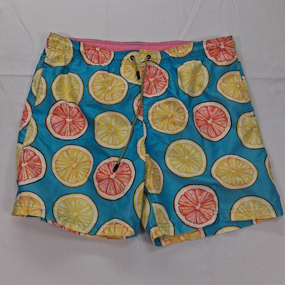 Broken Threads Surf Swim Trunks Mens M Citrus Fruit Blue Pink Lemon EUC